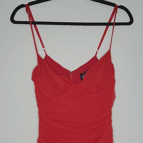 Babyboo Rochelle Maxi Dress L Red Mesh Bodycon Plunge Neckline NEW Vixen Party - Picture 3 of 15